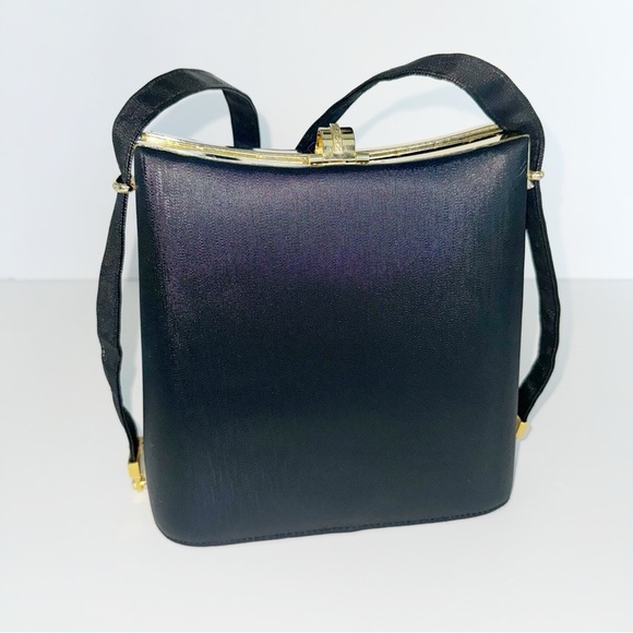 Vintage Sanremo Black Structured Handbag Adjustable Strap Academia Grannycore - Picture 4 of 16